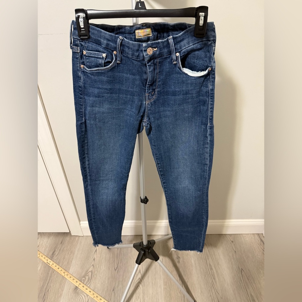 MOTHER Dark Blue Cropped Ankle Jeans